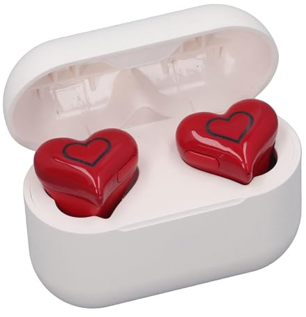 PUSOKEI Heart Shaped Wireless Earbuds Cute Stylish HIFI Stereo Sound Built in Mic Bluetooth 5.3 Wireless Headphones with Charging Case and Color Gradient Light (Red)