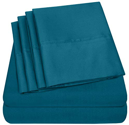 Sweet Home Collection Twin Size Bed Sheets - 4 Piece 1500 Thread Count Fine Brushed Microfiber Deep Pocket Twin Sheet Set Bedding - 1 EXTRA PILLOW CASES, GREAT VALUE, Twin, Teal