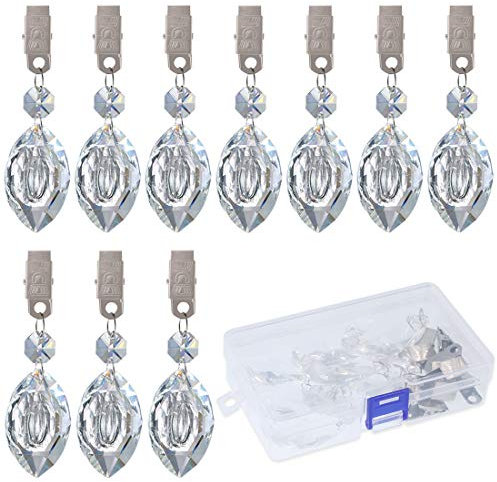 Swpeet Lot de 10 Poids de Nappe avec Clips en Métal - En Verre Cristal - Prismes en Forme de Larme pour Tables de Pique-Nique