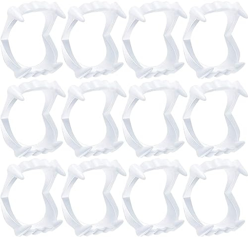 12Pcs Halloween White Fangs Vampire Fake Teeth - Flexible White Plastic for Comfort - Costume Parties Trick-or-Treat Themed Gathering - Lightweight Authentic - Christmas Halloween
