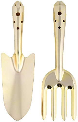 Rivanto® 2er Set Goldene Gartengeräte aus Gartenschaufel und Mini-Gartenspaten ca. 26,8 cm, Gartenwerkzeuge aus Carbonstahl