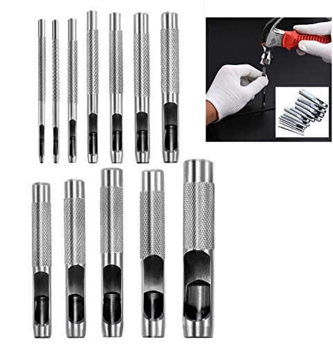Xrten 12 Pcs Poinçon Creux en Acier Rond Set Poinçon à Trou Creux en Cuir pour Maroquinerie Artisanat Travail pour Bracelet de Montre