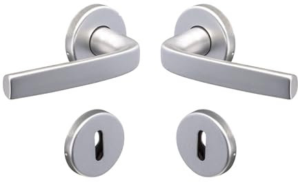 Vachette Set de Poignée de Porte sur Rosaces Ø 52 mm Logio - Version Clé L pour Porte de Chambre et de Bureau - Matériau Aluminium Résistant - Garantie 10 ans - Finition Argent