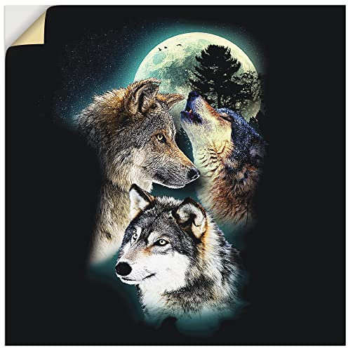 ARTland Wanddeko Wandtattoo selbstklebende Vinylfolie 70x70 cm Tiere Wildtiere Wolf Collage Schwarz Phantasie Wolf Wölfe mit Mond S8NO