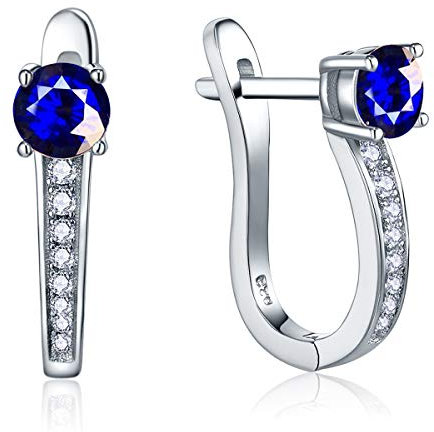 JO WISDOM Creolen Ohrringe Hängende Ovale Silber 925 Damen mit 3A Zirkonia September Geburtsstein Saphir farbe,Schmuck für Frauen