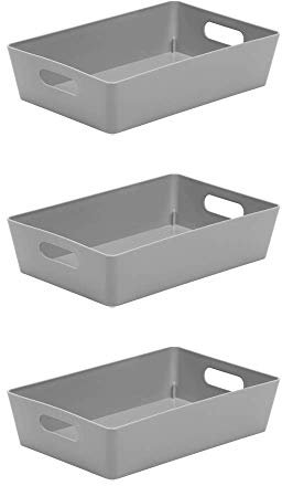 Wham Bam 4.01 Cool Grey Plastic Studio Storage Baskets Office Home & Kitchen Tidy Organiser 25.5 x 17 x 6cm (3 Baskets)