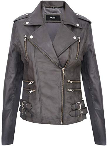 Infinity Leather Damen Retro Grau 100% Nappaleder Bikerjacke L
