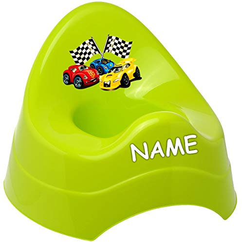 alles-meine.de GmbH Töpfchen/Nachttopf/Babytopf - grün - apfelgrün Auto - Rennwagen inkl. Name - Bieco - mit großer Lehne + Spritzschutz - Babytöpfchen/Kindertopf/Le..