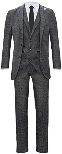 Men's Classic 3 Piece Grey Herringbone Authentic 1920s Blinders Tailored Tweed Suit 50/44W