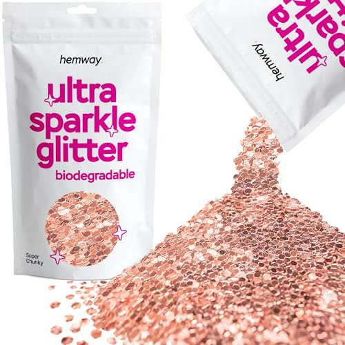 Hemway Eco Friendly Biodegradable Glitter - Rose Gold | Super Chunky Plant-Based Metallic Flakes for Arts & Resin Crafts | Bio Supplies for Festival, Hair, Face, Body & Nail Art Decoration | 100 g