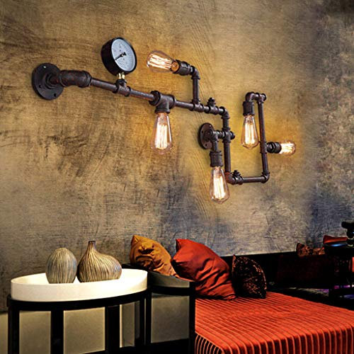 AHQX Retro Industrial Wandleuchte Nostalgie Vintage Wandlampe Wasserrohr Lampe 5*E27 Metallschmiedeeisen Gauge Metall Wand Lampe Bar Restaurant Cafe Schlafzimmer Hängeleuchte Studie Wandbeleuchtung …