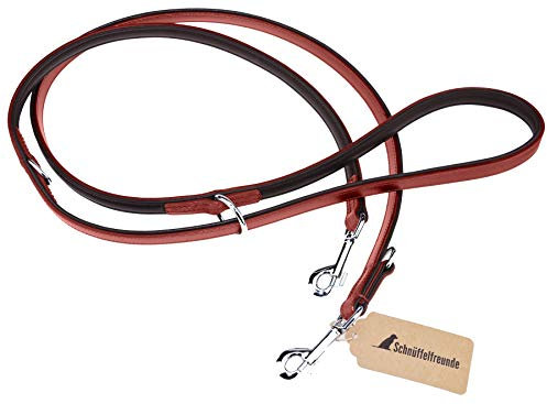 Schnüffelfreunde Hundeleine aus Leder - Trainingsleine - Lederleine für den Hund - Leine 3-Fach verstellbar, für alle Hunde (230cm, Rot)