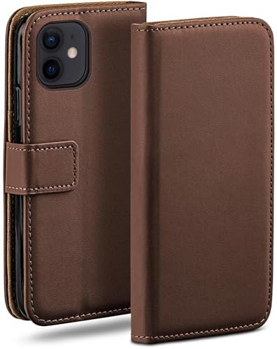 moex Book Case für iPhone 12 mini Handyhülle mit Kartenfach, Hülle klappbar 360 Grad Schutzhülle, Klapphülle Flip Case Cover, PU Leder Handytasche Lederhülle, Dunkelbraun