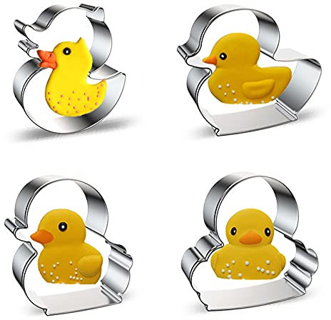 azflyife Duck Shaped Cookie Cutter Set of 4 - Cute Duck and Duckling Metal Stainless Steel Cookie Cutter Biscuit Mold for Fondant Fruit Bread Kids Birthday Party Decorations