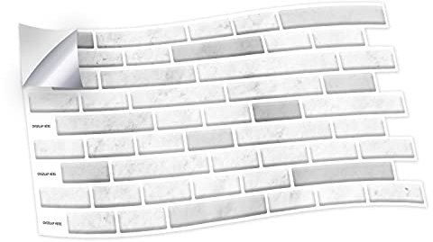 WALPLUS 12pcs(28.5x14cm/11.2x5.5in) 12pcs Lux Touch Light Marble Long Mosaic Wall Tile Stickers Peel&Stick Backsplash Decals Vinyl Home Decors Splashback for Kitchen Bathroom Tile Paint Stick on Wall