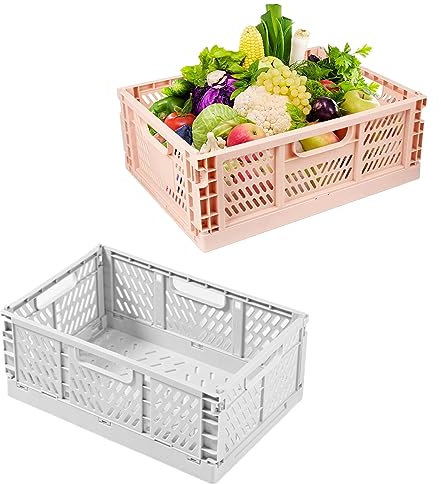 NCRGB 2 Stück Klappkiste Aufbewahrungskorb(Weiß, Rosa 43×29×16cm) Groß Stapelbar Klappbox Klappkisten Körbe Aufbewahrungskiste Korb Aufbewahrung,Storage Boxes,Klappkorb für Küche Schlafzimmer