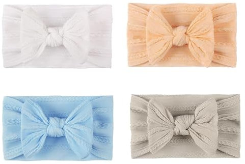 4 Stück Baby Haarband, Nylon Elastisches Turban Stirnbänder, Baby Mädchen Kleinkinder Haarbänder, Handgefertigt Haarband mit Bögen Kinder Haarschmuck, für Kinder Kleinkinder Säuglinge Neugeborene