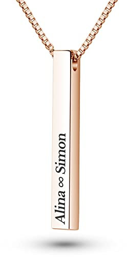 Mister Boncuk® CubiChain Halskette mit Gravur - aus rostfreiem Edelstahl - Namenskette mit Geschenkbox - Quader Anhänger - Säulenkette Personalisiert mit Wunschgravur - Unisex (Rosegold)