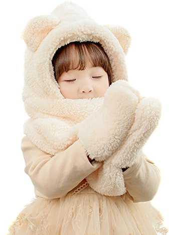 URFEDA Warme Baby Mütze Schal Set, Mädchen Winteraccessoires 1-7 Jahre, Cartoon, Outdoor, Plüsch, Polyester/100%, XS, S, M, Pull On, Mädchen, Kinder, Eltern