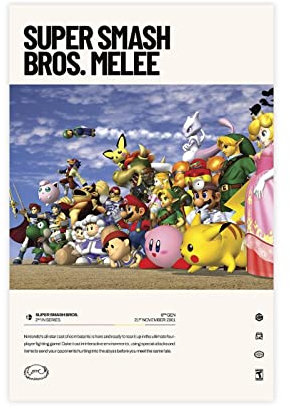 Super Smash Bros. Melee (2001) Videospiel-Poster, Leinwand, Schlafzimmer, Dekoration, Sport, Landschaft, Büro, Raumdekoration, Geschenk, ohne Rahmen, 30 x 45 cm