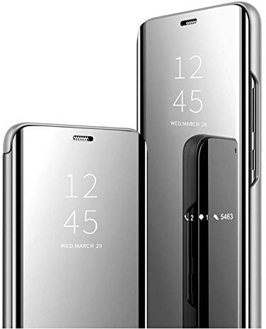 HAOYE Hülle für Samsung Galaxy A54 5G, Spiegel Smart View Handyhülle PC/PU Premium Leder Flip Case Cover, Stand Mirror Schutzhülle mit Klappbarer Ständer. Silber