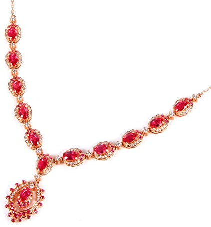 AMDXD Halskette Damen Collier Gelbgold 18K, 4.17ct Rubin Ketten Rot, Klassiker Statement Kette Vintage 750 Gelbgold mit Diamant Echter Schmuck, Länge 52cm
