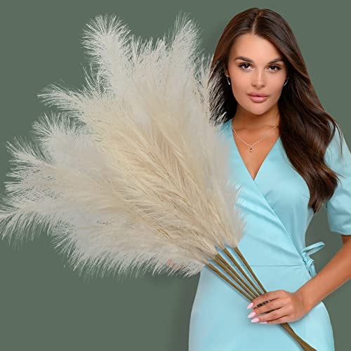YHmall 5 Stück 37,5 inch/96 cm Cremefarbenes Künstliches Pampasgras, Flauschig und Natürlich, Gefälschtes Mehrzweck-Pampasgras, Geeignet für Innen- und Außendekoration, Boho-Dekor MEHRWEG