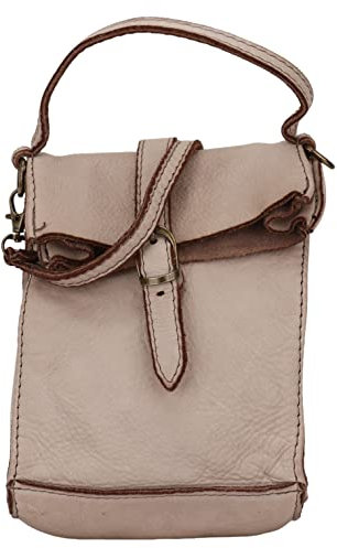 SH Leder Vintage Damen Handytasche Umhängetasche Multifunktion Handtasche Schultertasche aus Premium Rindsleder Echtleder Verstellbarer Schultergurt Handy bis 7 Zoll 14x18cm Nina G434 (Dunkel Beige)