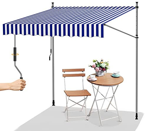 WOLWES Sonnenschutz Balkon, Manuell Klemmmarkise mit Kurbel, Wasserdicht Standmarkise, Markise für Terrasse, Balcony Kassettenmarkise (Color : Blue-White, Size : 4m/157in)