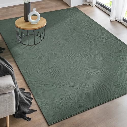 the carpet Rio - moderner und weicher Teppich Wohnzimmer Schlafzimmer mit Anti-Rutsch-Rücken und 3D-Optik, Flauschige Oberfläche, pflegeleicht und robust, Grün, 80 x 150 cm