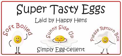 34 Super Tasty Eggs Laid by Happy Hens Egg Box Carton Stickers/Return Egg Box