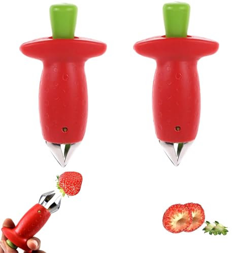 2 Stück Erdbeerhüller, Tomaten Entkerner, Erdbeer Strunkentferner, Krallen Erdbeerentkerner, Tomaten Obstentkerner, Tomaten Stiel Entferner, Obst Stiel Entferner, für Weiches Obst und Gemüse, Rot