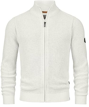 Indicode Herren INLayton Strickjacke mit Stehkragen und Reißverschluss | Cardigan Feinstrickjacke für Männer White Asparagus, L