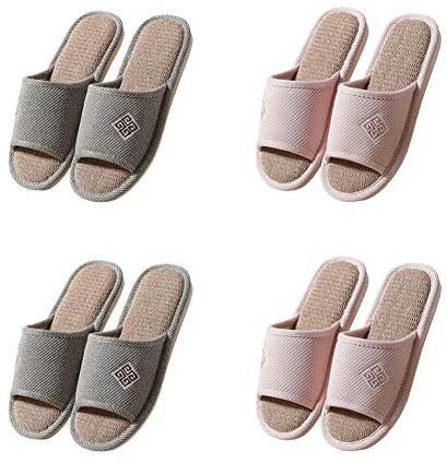 Teceyfeet Hotelslipper Set,4 Paar Badepantoletten Hausschuhe für Damen Herren Badelatschen Gästehausschuhe Gäste Pantoffeln Warme waschbare Hausschuhe Slippers