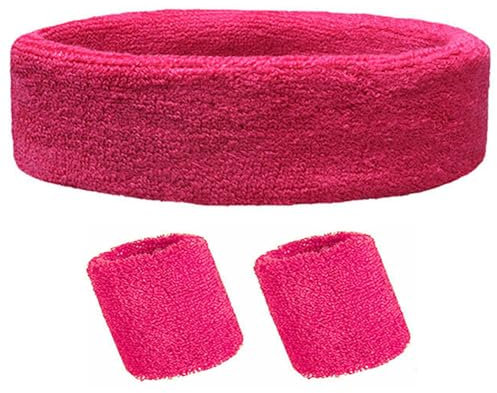 TRIXES 3-teiliges rosa Schweißband-Set – Original-Kostümzubehör – Stirnband- und Armband-Set – Kostüm – Festivalkleidung – Party – Pride-Zubehör
