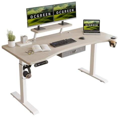 OCGREEN Elektrisch höhenverstellbarer Stehpult, Splice Board Home Office Computer Stehtisch Ergonomischer Schreibtisch mit Monitorablage (Eiche, 160 * 76CM)