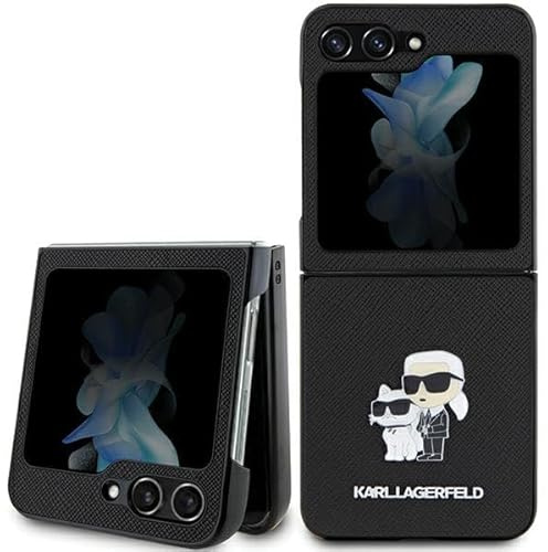Karl Lagerfeld KLHCZF5SAKCNPK Samsung Hülle für Z Flip 5 F731 hardcase Schwarz Saffiano Karl&Choupette Pin