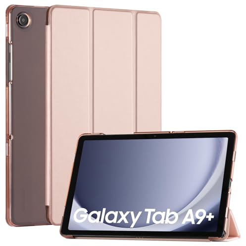 CoBak for Samsung Galaxy Tab A9 Plus Case 11 Inch 2023 - PU Leather Smart Cover for Tab A9+, Translucent Hard Shell, Multi-Viewing Angles, Rose Gold.