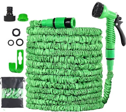 FANSIR Manguera de jardín expandible, manguera mágica expandible flexible con accesorios de 3/4, 1/2, manguera de jardín con boquilla de pulverización de varias funciones (50 pies / 15 m,