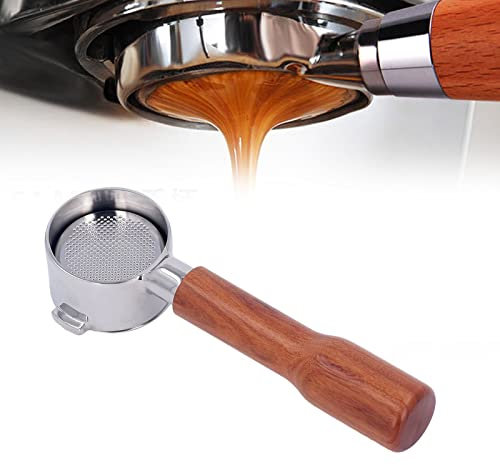 NirWa 51 mm Siebträger, 2 Ohren, bodenloser Kaffeegriff, Kaffeemaschinenteile, Edelstahl für Delonghi ECO310 (C1-Typ, rotes Holz)