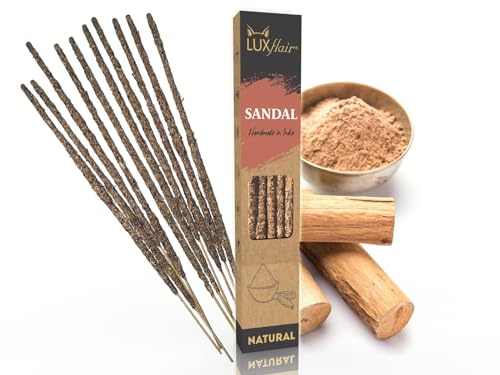 LUXflair Räucherstäbchen Natural Sandal, Glimmdauer ca. 45min, 100% natürlich mit grob gemahlenen Rohstofen, vegan & tierversuchsfrei, Sandelholz