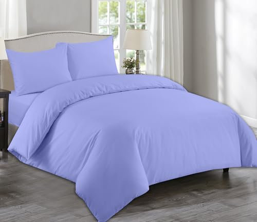 AE Linen® Plain Dyed Duvet Cover Sets | Super Soft Polycotton | Breathable Duvet Covers with Button Closure and Matching Pillowcases with Envelope Closure (Lilac/Double)