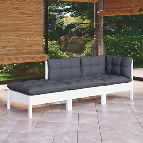 KTHLBRH Outdoor Lounge Garten möbel draußen Balkon Tisch und stühle 3-TLG. Garten-Lounge-Set mit Kissen Kiefer Massivholz