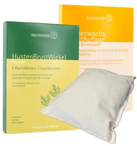 Brustwickel-Set: Brustwickel Kinder & Erwachsene | Husten & Erkältung | WACHSWERK inkl. Wärmekissen | inkl. eBook Hausmittel bei Erkältung & Co.