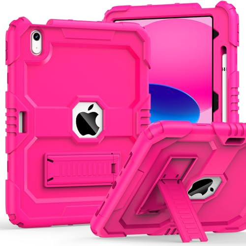 Schutzhülle für iPad 10. Generation 27,7 cm (10 Zoll) 2022, iPad-Hülle 10. Generation mit Stifthalter und integriertem Ständer, stoßfest, robuste Schutzhülle für iPad 10. Generation, Hot Pink