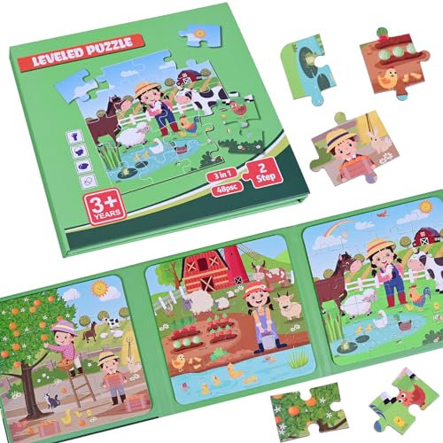 Magnetpuzzle für Kinder 48 Teile | Bauernhof Lernspielzeug & Reisespiele ab 3 Jahre | Für Flugzeug & Roadtrip Geschenk