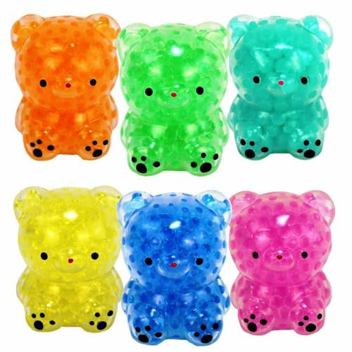 Squeeze Teddy – Anti-Stress Spielzeug, Ca. 8 cm, Zum Quetschen und Drücken, Mit Perlen Befüllt, 6, Einzeln oder Im Display Wählbar (Teddy, 1, Stück)