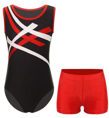 Miaeowve Enfant Garçon Justaucorps de Gymnastique Leotard Danse Ballet avec Short Gym Ensemble Sport Tenue Patinage Artistique Dancewear 5-16 Ans Rouge 5-6 ans