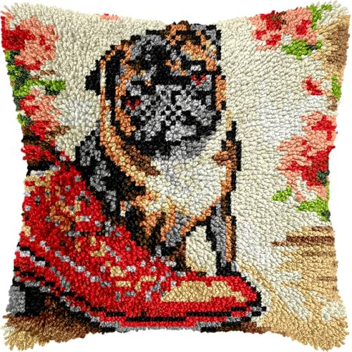 Kitquiver Diy Kit Crochet Principiantes Kits De Ganchillo Para Hacer Almohadones Con Patrón Preimpreso, Alfombras Y Cojines Con Gancho De Pestillo 17x17in