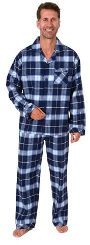 Normann Herren Flanell Schlafanzug Pyjama in Karo Optik - auch in Übergröße, Farbe:marine1, Größe:50